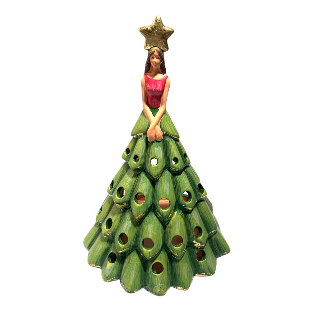 NWT Christmas Ceramic Candle String Light Decoration Girl Dress Figurine Decor